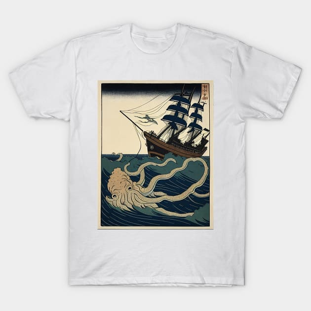 Giant Squid Attacking A Ship T-Shirt by Walter WhatsHisFace